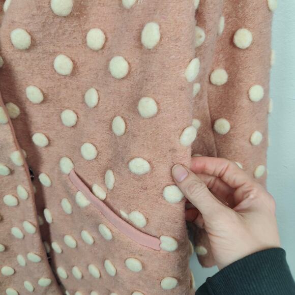 Modcloth 3D Polka Dot Coat Womens Small‎ Pink White Wool Blend Retro Peacoat - Picture 5 of 8